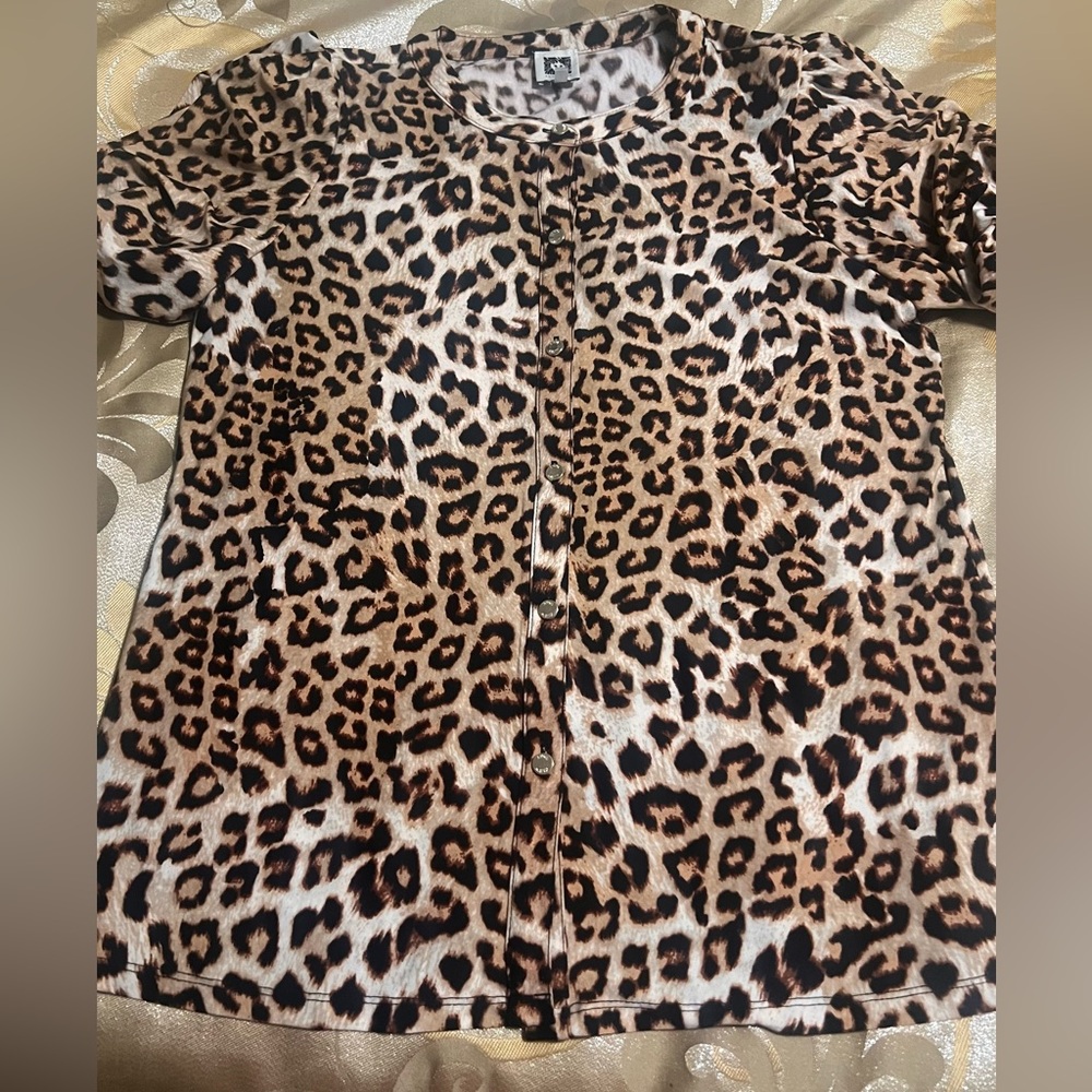 Anne Klein Leopard-Print Blouse — Brown & Black
